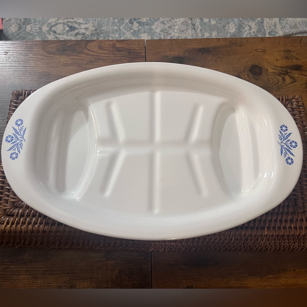 Vintage CorningWare White Meat Platter with Signature Cornflower blue accent